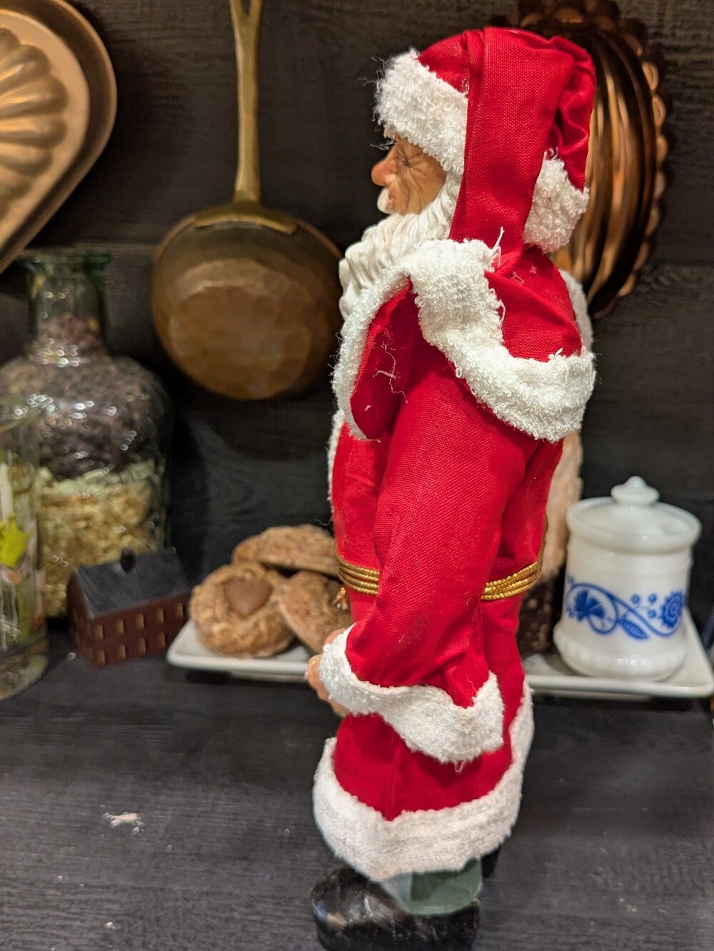 Festive Red Santa with Fabric Mache Coat Vintage 10" - Picture 5 of 5